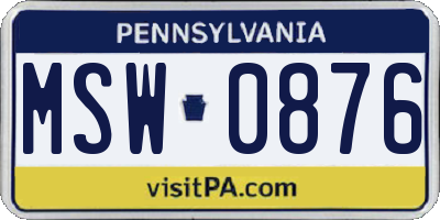 PA license plate MSW0876