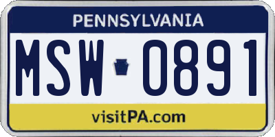 PA license plate MSW0891