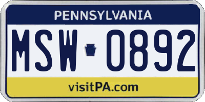 PA license plate MSW0892
