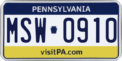 PA license plate MSW0910