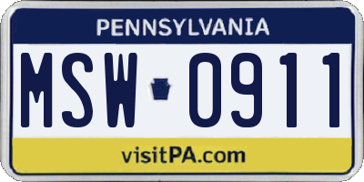 PA license plate MSW0911