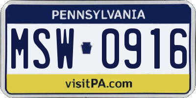 PA license plate MSW0916