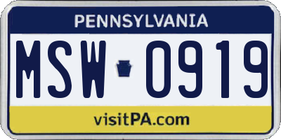 PA license plate MSW0919