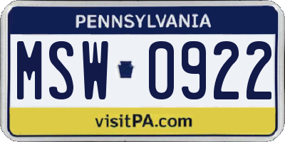 PA license plate MSW0922