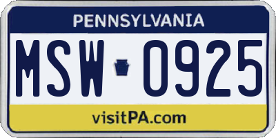 PA license plate MSW0925