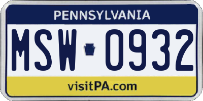 PA license plate MSW0932