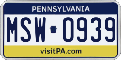 PA license plate MSW0939