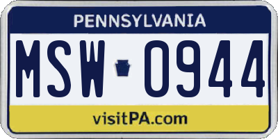 PA license plate MSW0944
