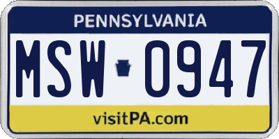 PA license plate MSW0947