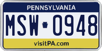 PA license plate MSW0948