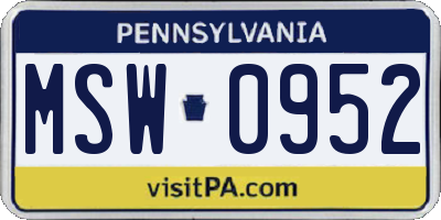 PA license plate MSW0952