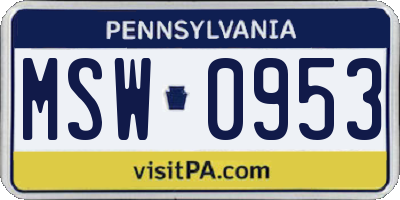 PA license plate MSW0953