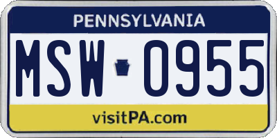 PA license plate MSW0955