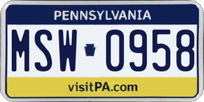 PA license plate MSW0958