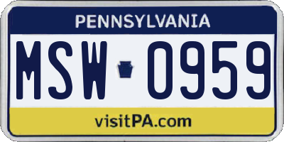 PA license plate MSW0959