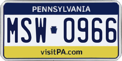 PA license plate MSW0966