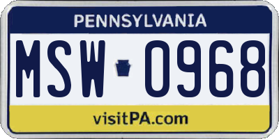 PA license plate MSW0968