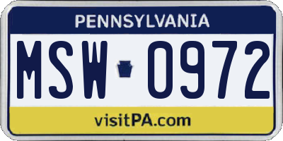 PA license plate MSW0972