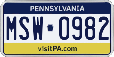 PA license plate MSW0982