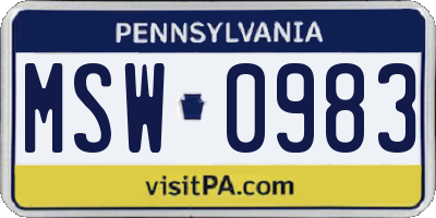 PA license plate MSW0983