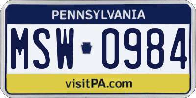 PA license plate MSW0984