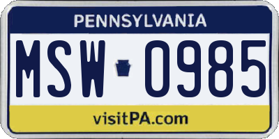 PA license plate MSW0985
