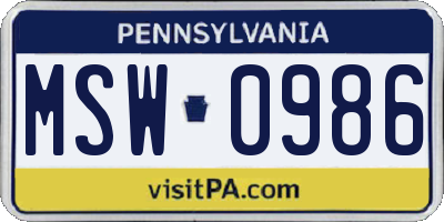 PA license plate MSW0986
