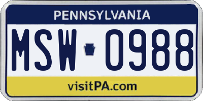 PA license plate MSW0988