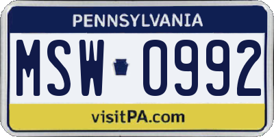 PA license plate MSW0992