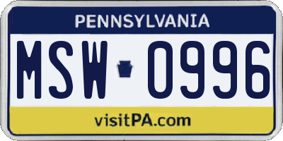 PA license plate MSW0996