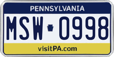 PA license plate MSW0998