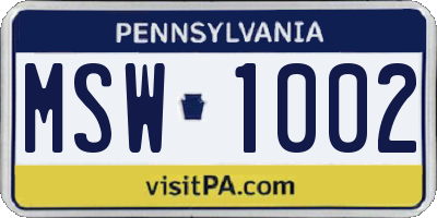 PA license plate MSW1002