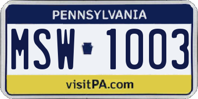 PA license plate MSW1003