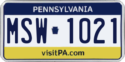 PA license plate MSW1021