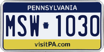 PA license plate MSW1030