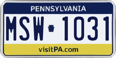 PA license plate MSW1031