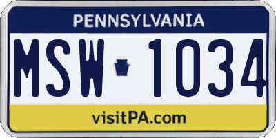 PA license plate MSW1034