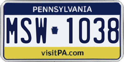 PA license plate MSW1038