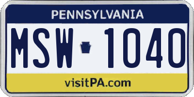 PA license plate MSW1040