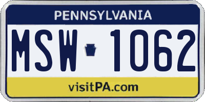 PA license plate MSW1062