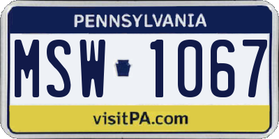 PA license plate MSW1067