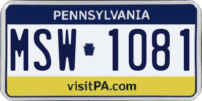 PA license plate MSW1081