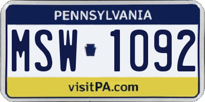 PA license plate MSW1092