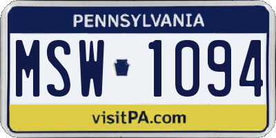 PA license plate MSW1094