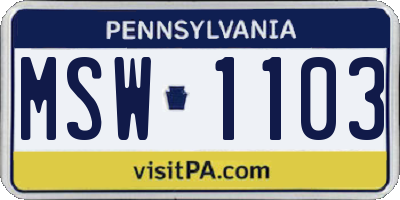 PA license plate MSW1103