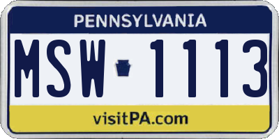 PA license plate MSW1113