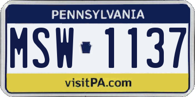 PA license plate MSW1137