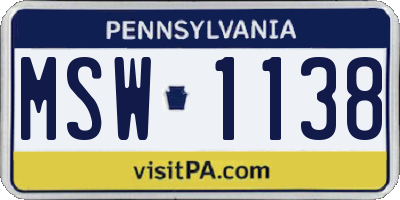 PA license plate MSW1138
