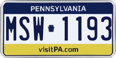 PA license plate MSW1193
