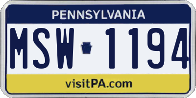 PA license plate MSW1194